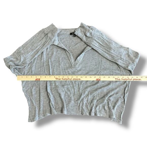 Y2K FORE Gray Ribbed Knit Collared Crop Top Preppy Minimal Streetwear Women’s M - Picture 3 of 8